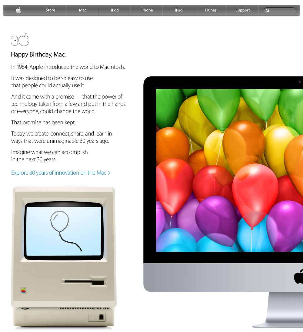 Homepage celebration of 30 year Mac anniversary (2014)